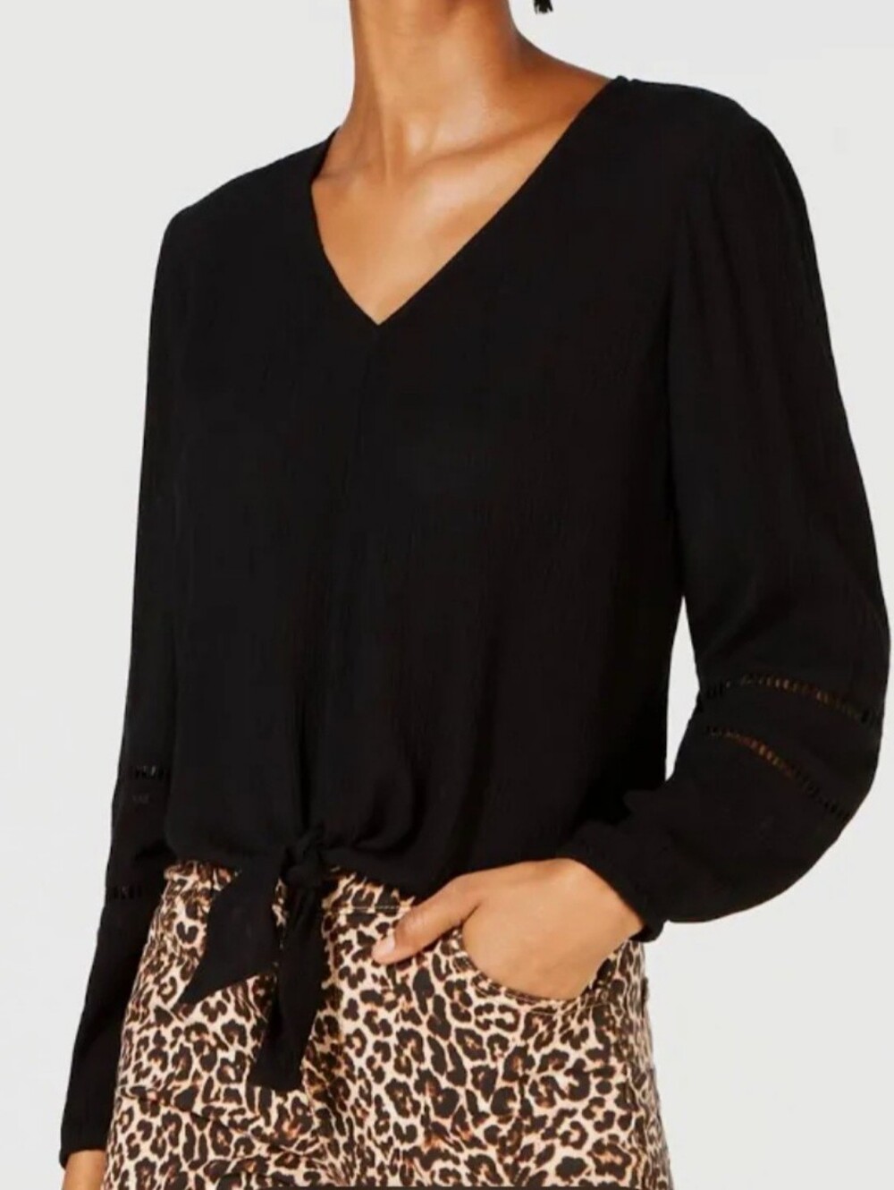 INC International Concepts Blouson Sleeve Tie Waist Top Boho Chic NWT